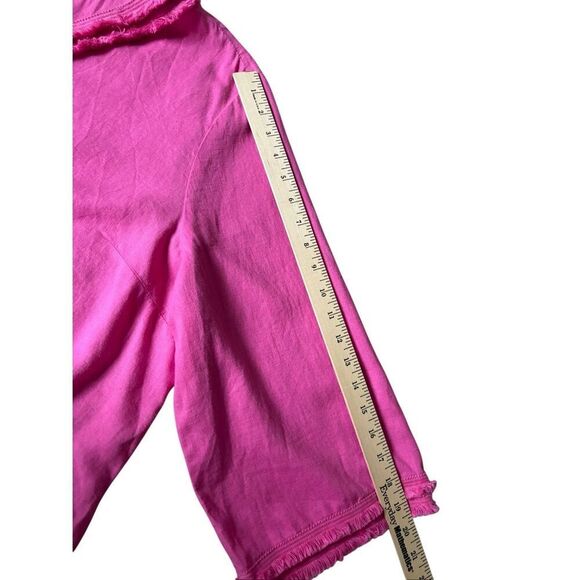 NEW Chico’s Fray Trim Easy Top blouse size 4 US XXL Pink Daisy 3/4 sleeve linen - Picture 7 of 13